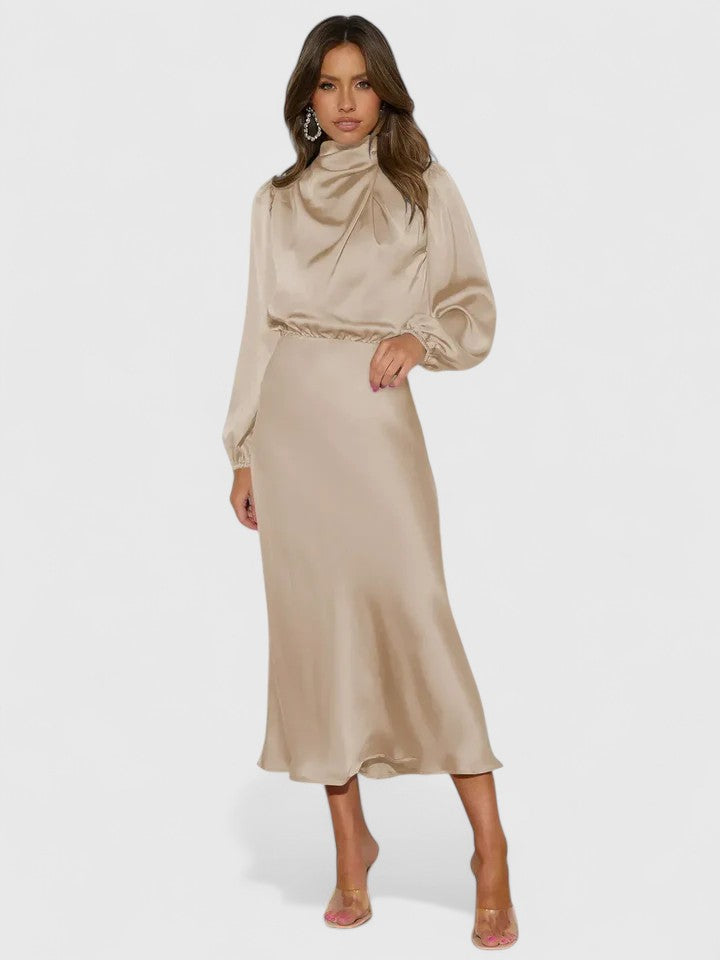 Elegant Maxi Dress with Lantern Sleeves and A-Line Silhouette 0