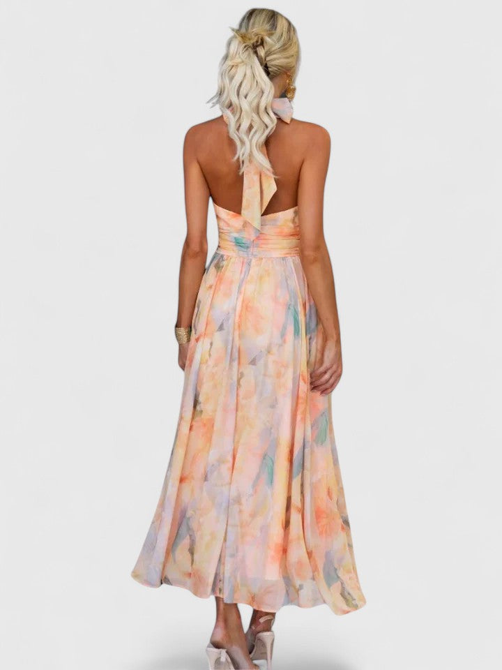 Elegant Midi Dress for Summer Events - Flattering Halter Neck Design 1