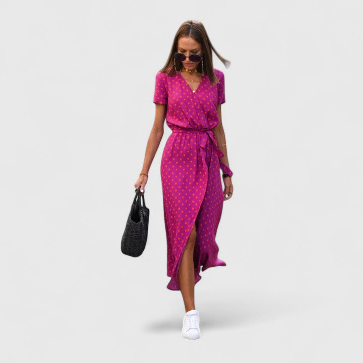 Elegant Midi Dress with Adjustable Wrap Fit and Side Slit for Versatile Style 0