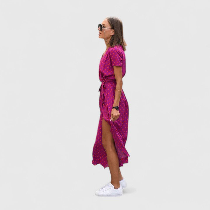 Elegant Midi Dress with Adjustable Wrap Fit and Side Slit for Versatile Style 3