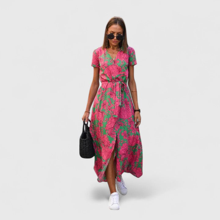 Elegant Midi Dress with Adjustable Wrap Fit and Side Slit for Versatile Style 5