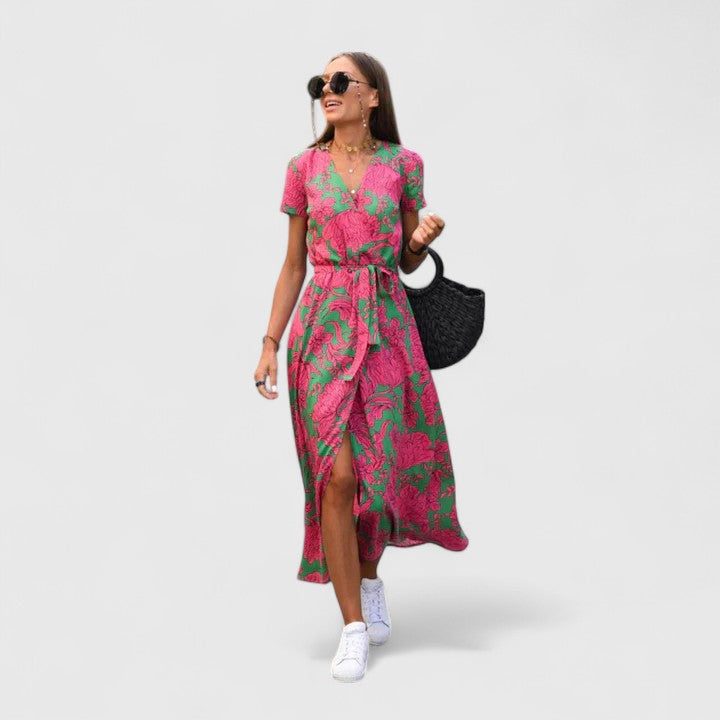Elegant Midi Dress with Adjustable Wrap Fit and Side Slit for Versatile Style 6