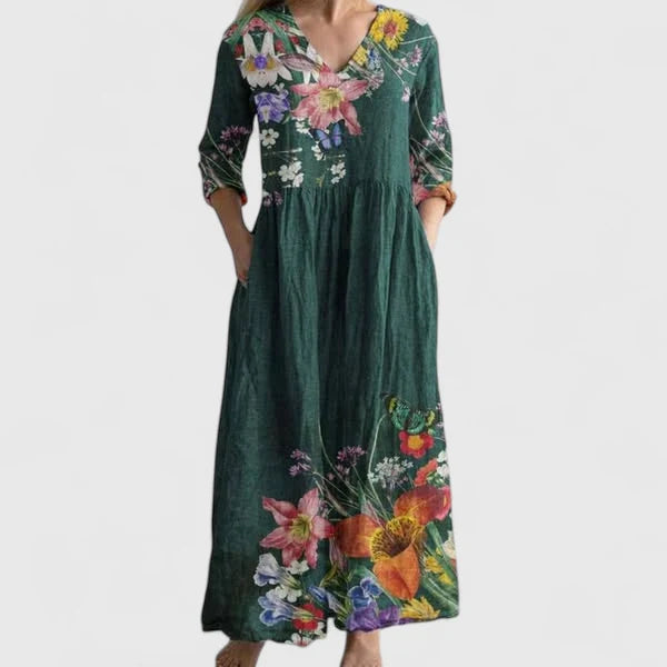 Elegant Midi Dress with Floral Print for Summer Occasions 2