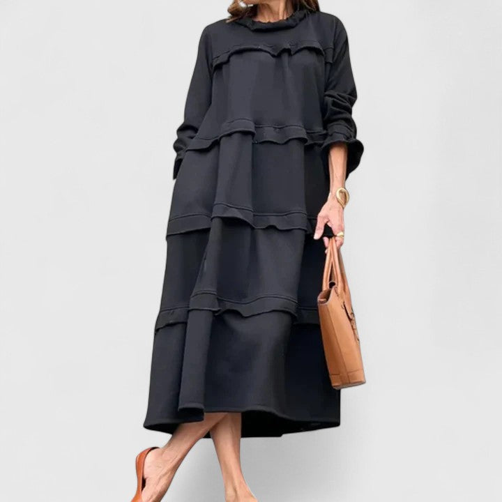 Elegant Midi Dress with Layered Ruffle Design for Versatile Occasions 1