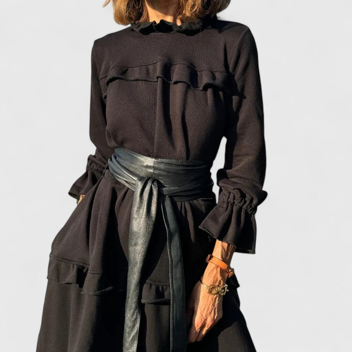 Elegant Midi Dress with Layered Ruffle Design for Versatile Occasions 2