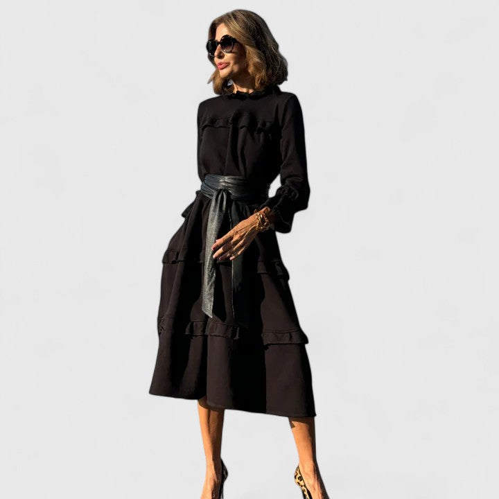 Elegant Midi Dress with Layered Ruffle Design for Versatile Occasions 3