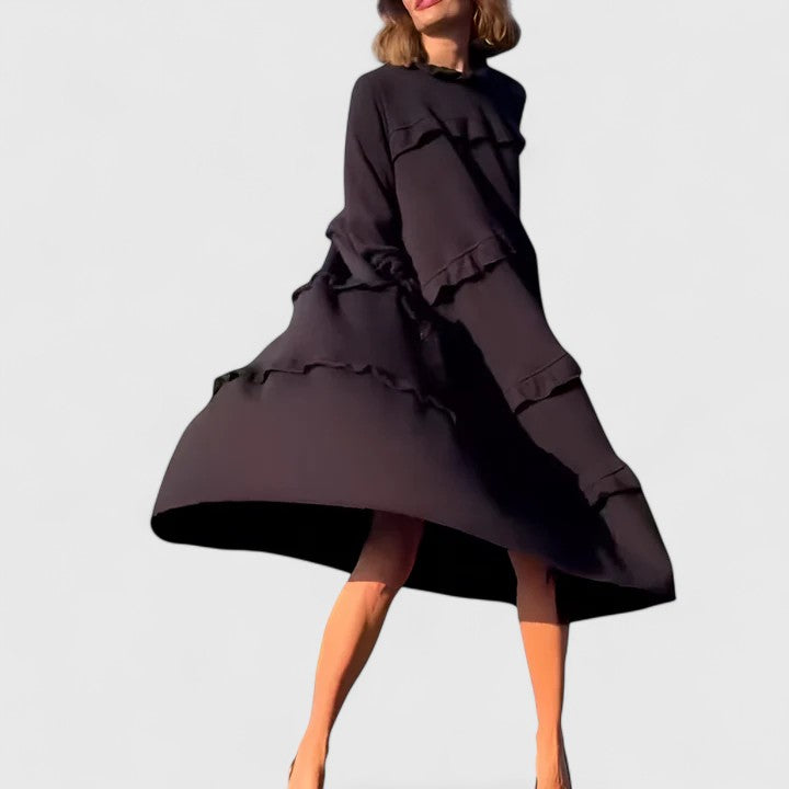 Elegant Midi Dress with Layered Ruffle Design for Versatile Occasions 4