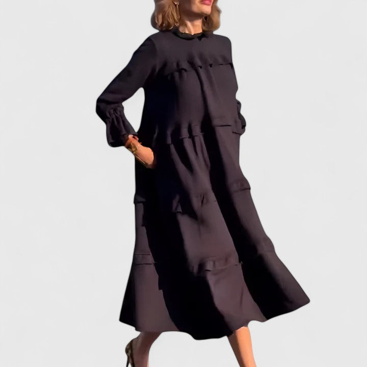 Elegant Midi Dress with Layered Ruffle Design for Versatile Occasions 5