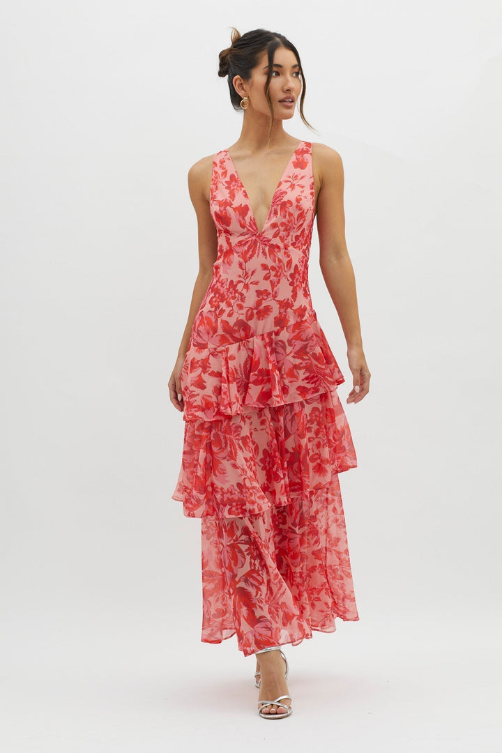 Elegant Midi Dress with Ruffle Hem and Open Back for Summer Occasions 0