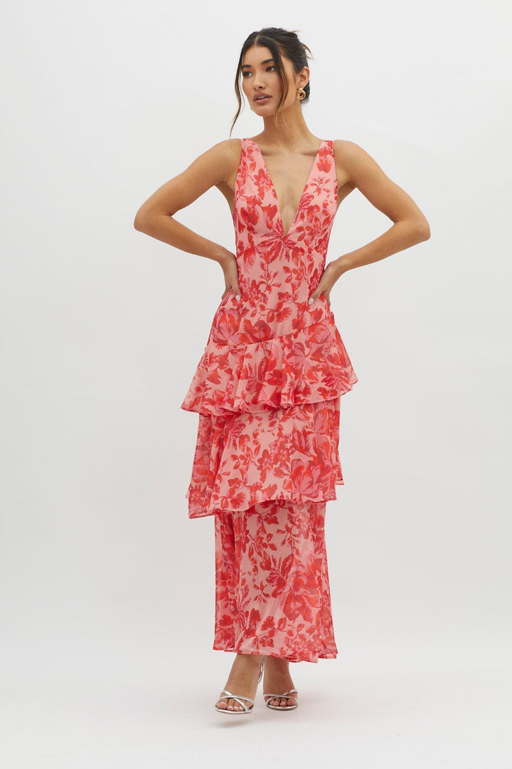 Elegant Midi Dress with Ruffle Hem and Open Back for Summer Occasions 2