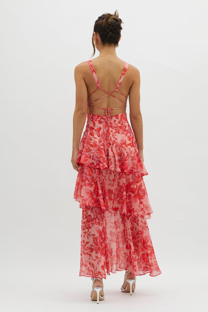 Elegant Midi Dress with Ruffle Hem and Open Back for Summer Occasions 3