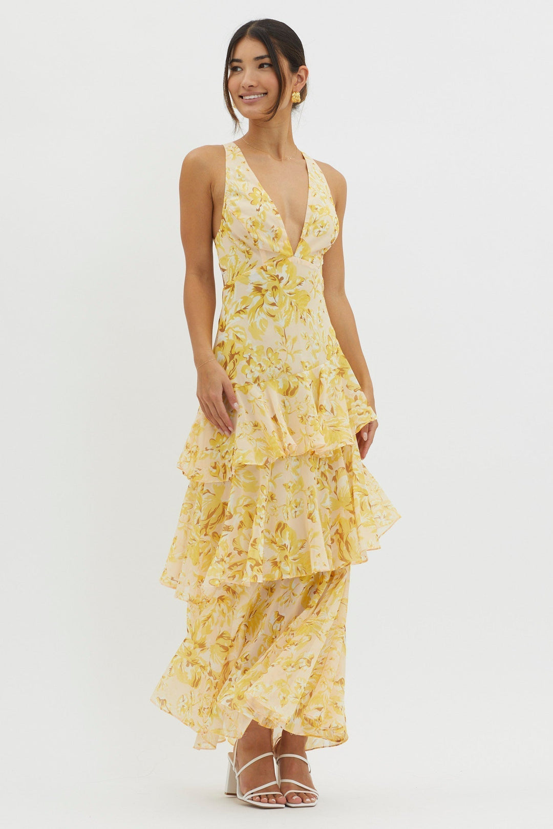 Elegant Midi Dress with Ruffle Hem and Open Back for Summer Occasions 5
