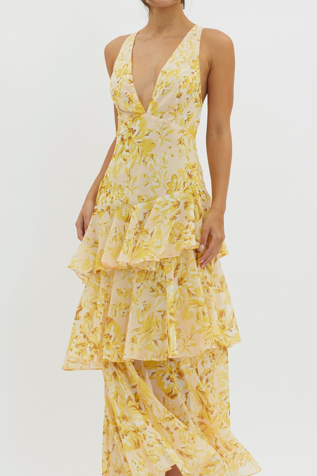 Elegant Midi Dress with Ruffle Hem and Open Back for Summer Occasions 6