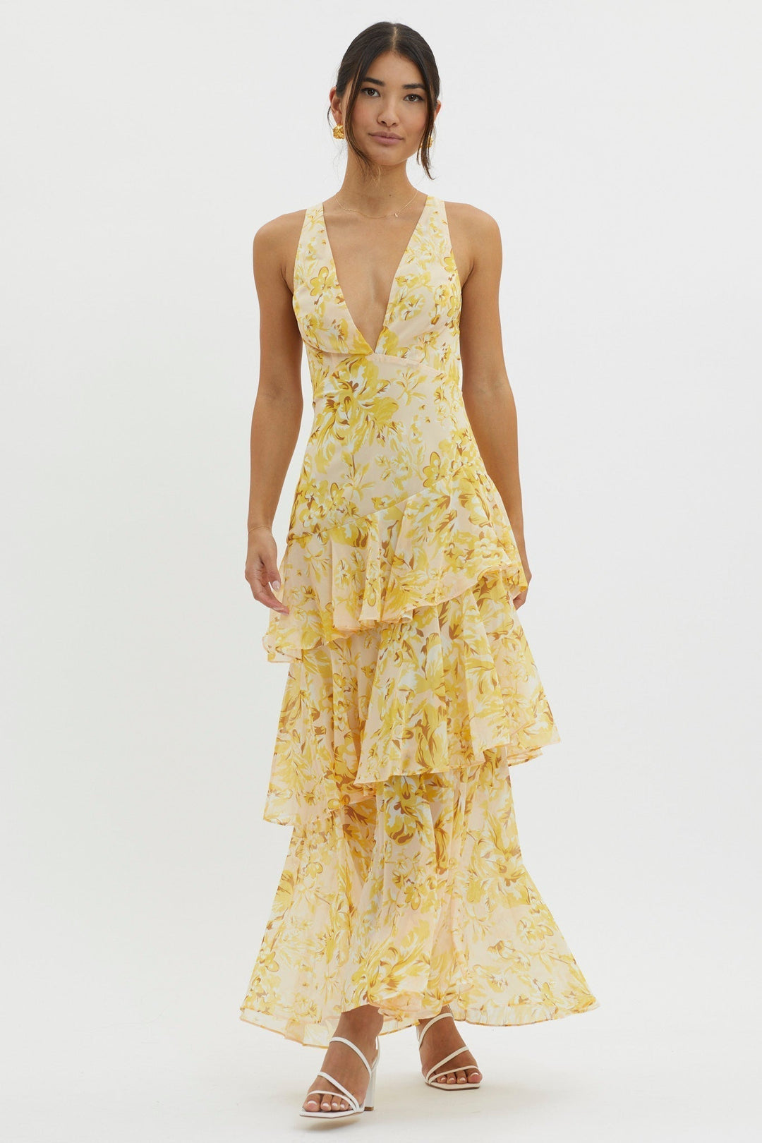 Elegant Midi Dress with Ruffle Hem and Open Back for Summer Occasions 7