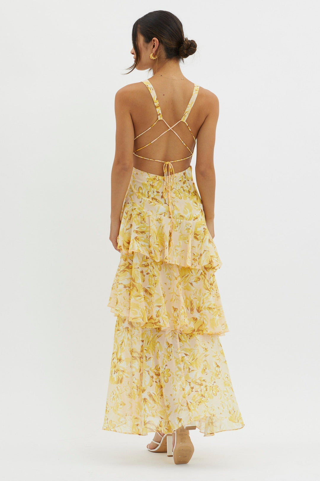 Elegant Midi Dress with Ruffle Hem and Open Back for Summer Occasions 8