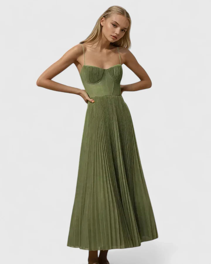Elegant Midi Dress with Sweetheart Neckline and Open Back 1