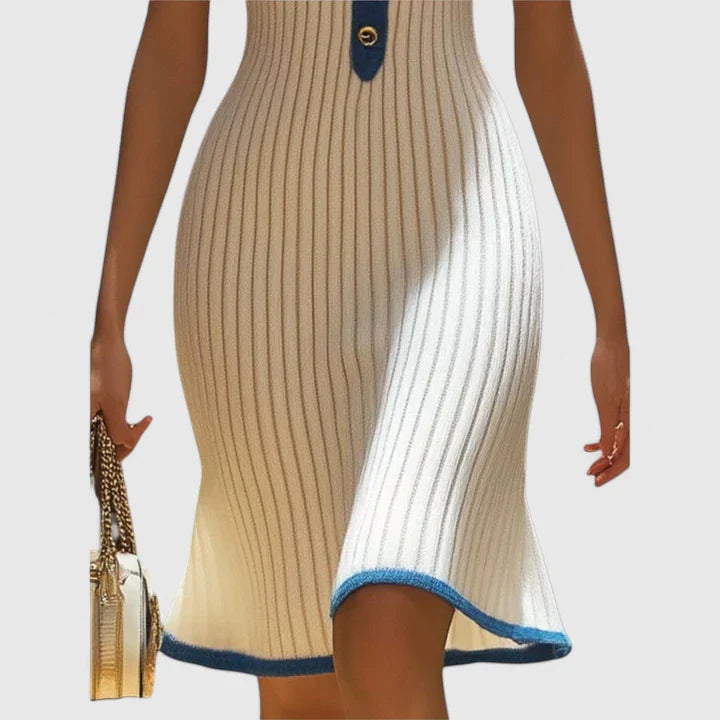 Elegant Midi Dress with V-Neckline and Short Sleeves for Versatile Style 3