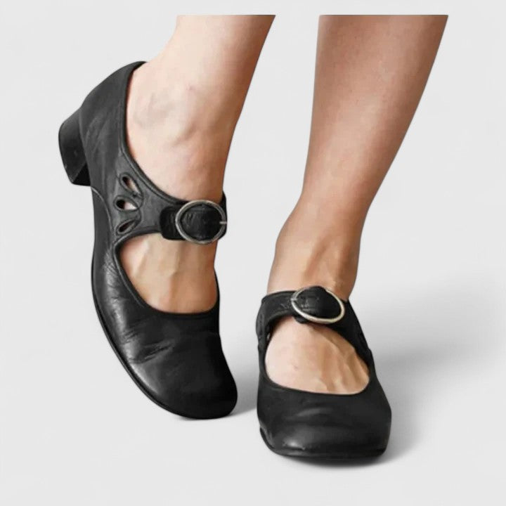 Elegant Round Toe High Heels for Women - Comfortable Ankle Buckle Design 1