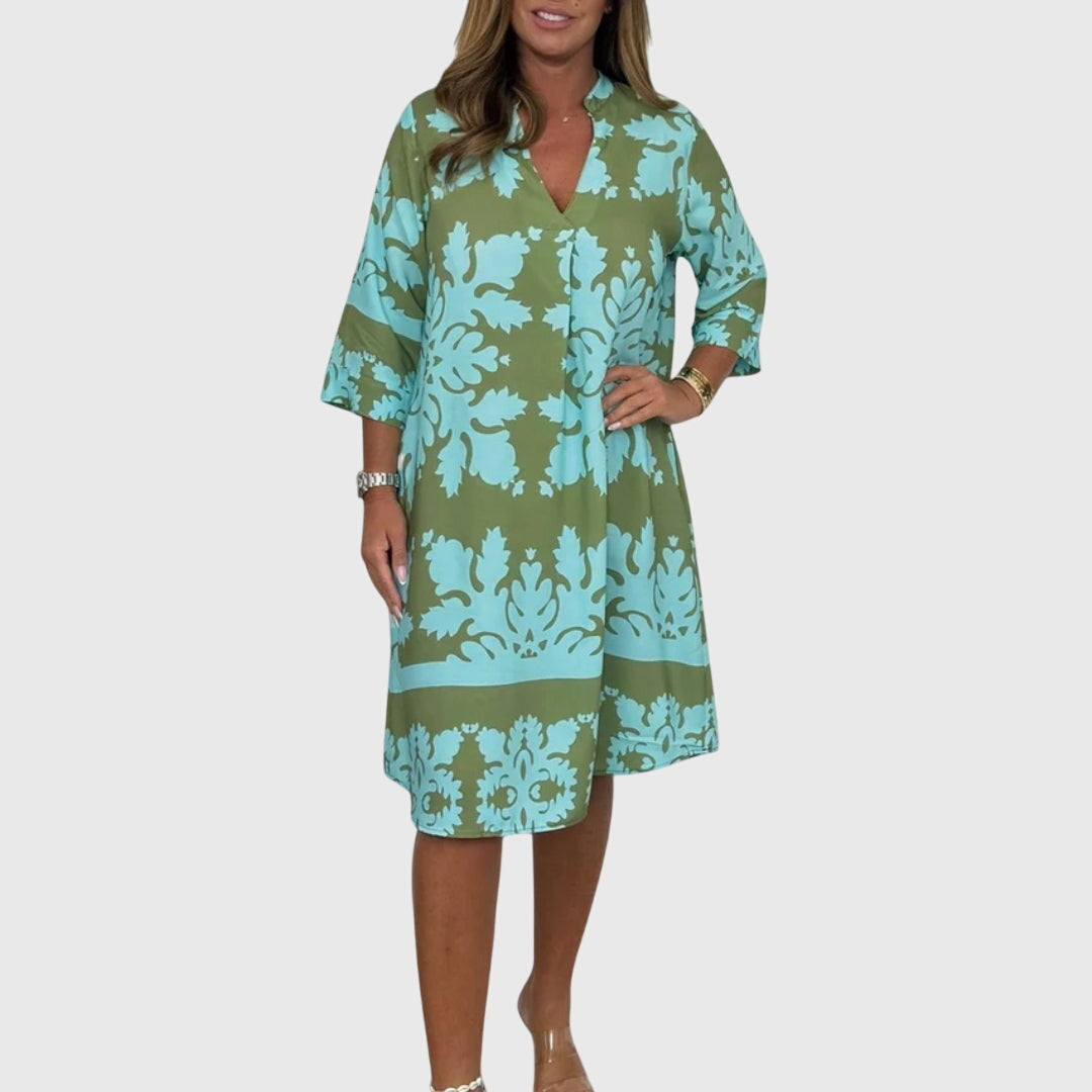 Elegant Spring Dress with Flattering V-Neck and Stylish Patterns 0