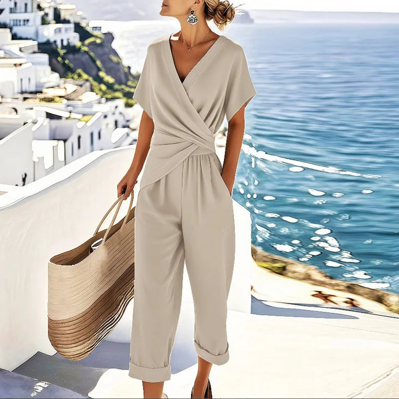 Elegant Two-Piece Set for Women - Flattering Wrap-Front Top & Tailored Trousers 0