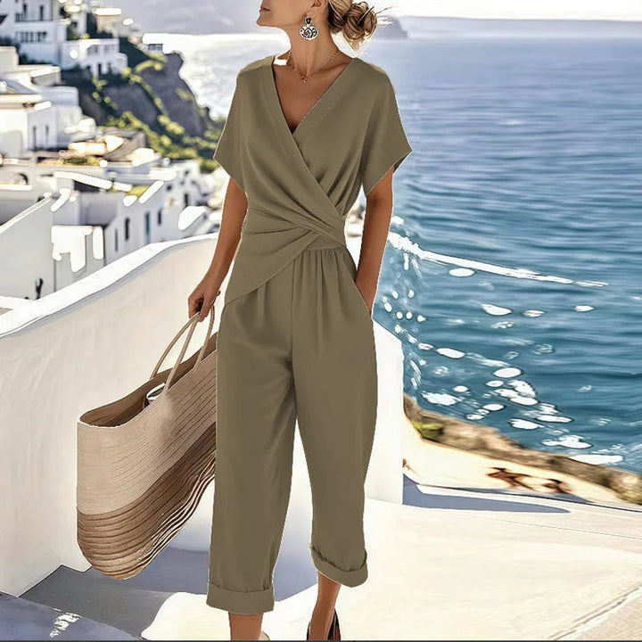 Elegant Two-Piece Set for Women - Flattering Wrap-Front Top & Tailored Trousers 2