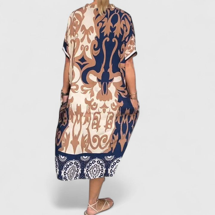 Elegant V-Neck Dress with Flowy Fit and Vibrant Print for Effortless Style 3