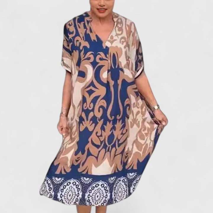 Elegant V-Neck Dress with Flowy Fit and Vibrant Print for Effortless Style 4