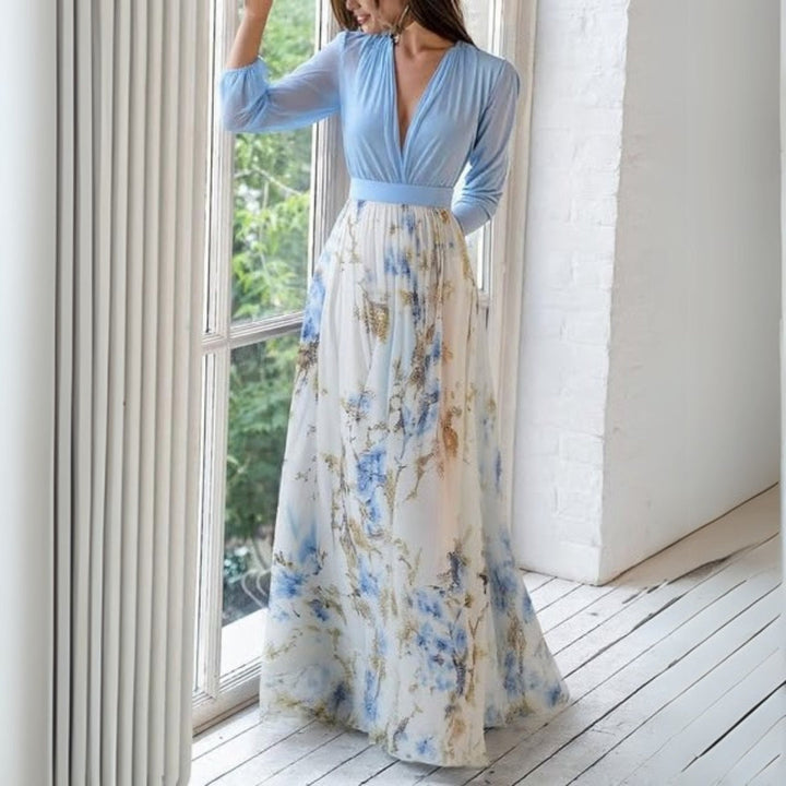 Elegant V-Neck Floral Maxi Dress for Women - Flattering Fit & Flowing Skirt 1