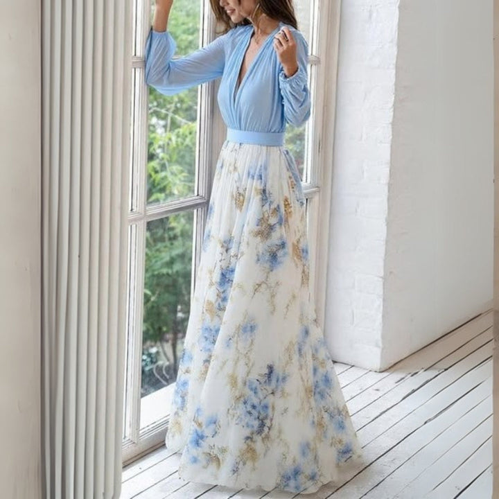 Elegant V-Neck Floral Maxi Dress for Women - Flattering Fit & Flowing Skirt 2