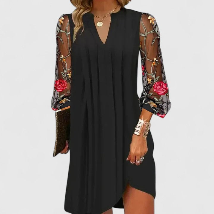Elegant V-Neck Mini Dress with Sheer Sleeves for Stylish Events 0