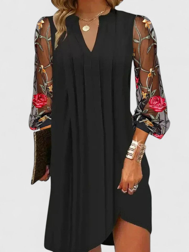 Elegant V-Neck Mini Dress with Sheer Sleeves for Stylish Events 1