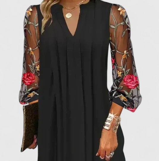 Elegant V-Neck Mini Dress with Sheer Sleeves for Stylish Events 3