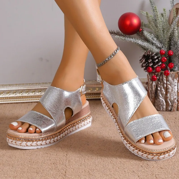 Elegant Women's Platform Sandals with Metallic Finish - Stylish Comfort for Any Occasion 4