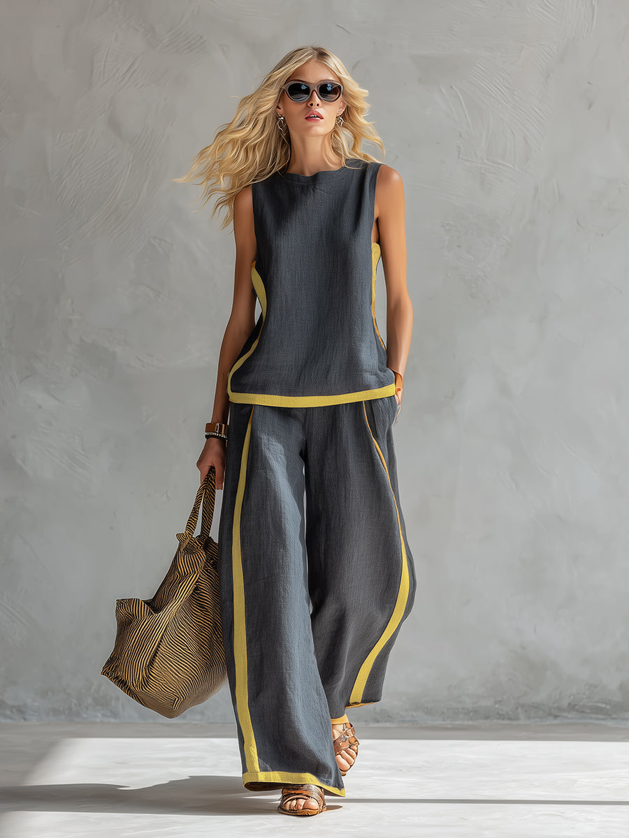 Elegant Women's Two-Piece Suit with Modern Graphic Details 1