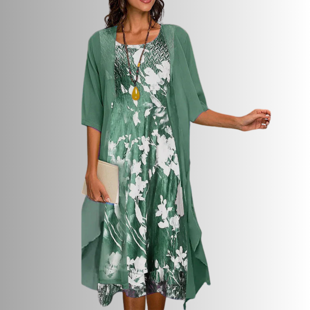 Elegant Women's Two Piece Set - Lightweight Blouse and Flowy Dress for Summer 0