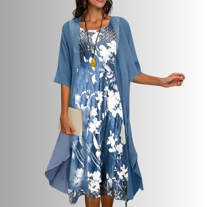 Elegant Women's Two Piece Set - Lightweight Blouse and Flowy Dress for Summer 1