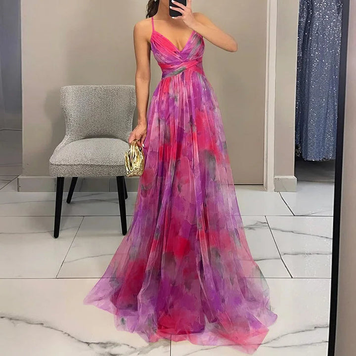 Elegant Women's V-Neck Maxi Dress with Flowing Skirt 10