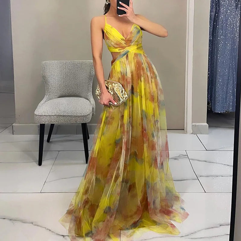 Elegant Women's V-Neck Maxi Dress with Flowing Skirt 9