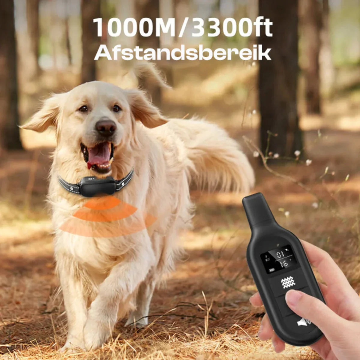 Elektriskt hundträningshalsband med fjärrkontroll, vattentätt, 16 justerbara stötdämparnivåer, 1000 m räckvidd, pip- och vibrationslägen 2