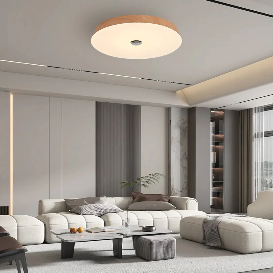 Evon - Rund LED-taklampa med naturlig träådring 3