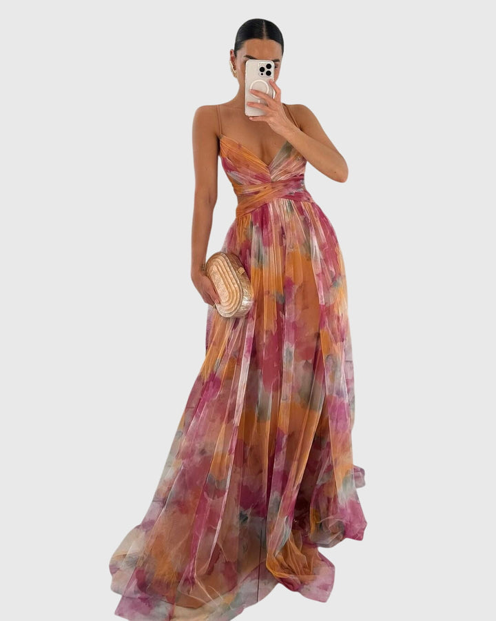 Floral Maxi Dress for Summer Events - Adjustable Fit & Breathable Design 0