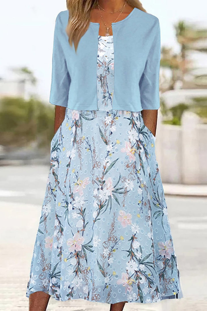 Floral Midi Dress Set with Coordinated Shrug for Effortless Elegance 0