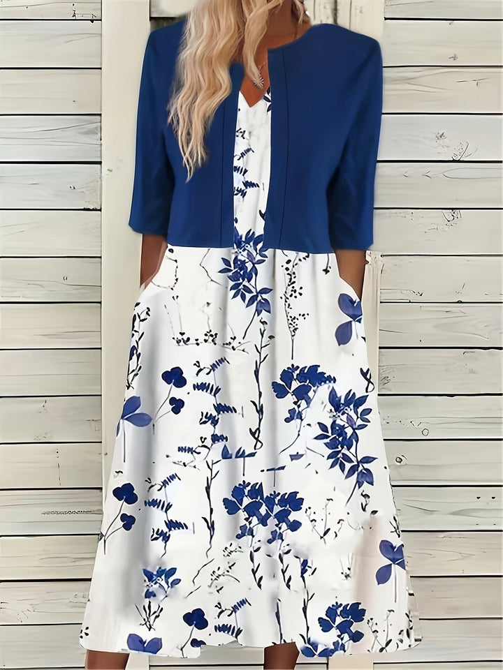 Floral Midi Dress Set with Coordinated Shrug for Effortless Elegance 2