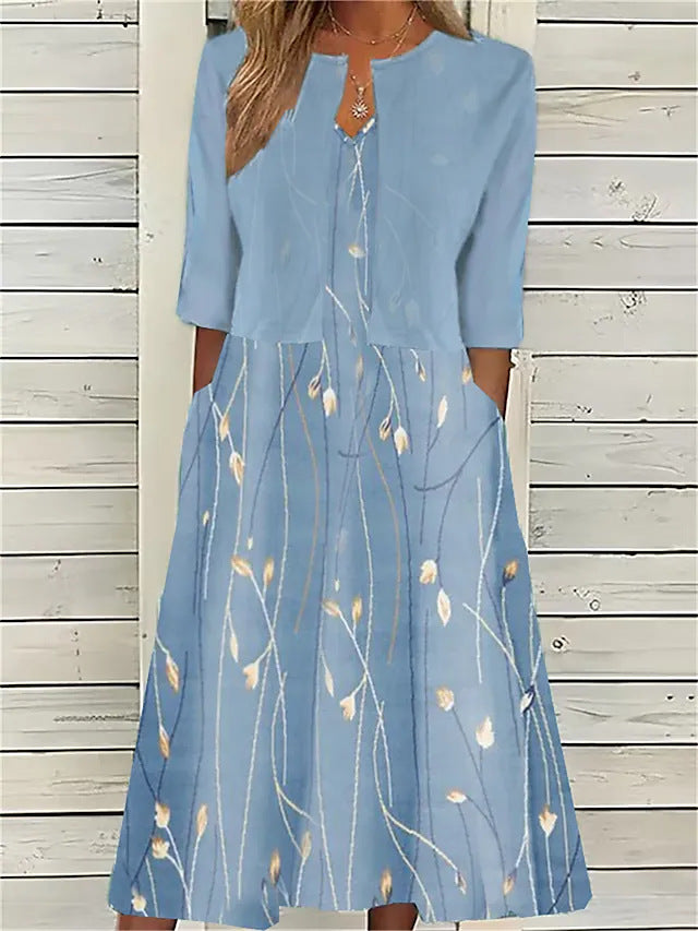 Floral Midi Dress Set with Coordinated Shrug for Effortless Elegance 4