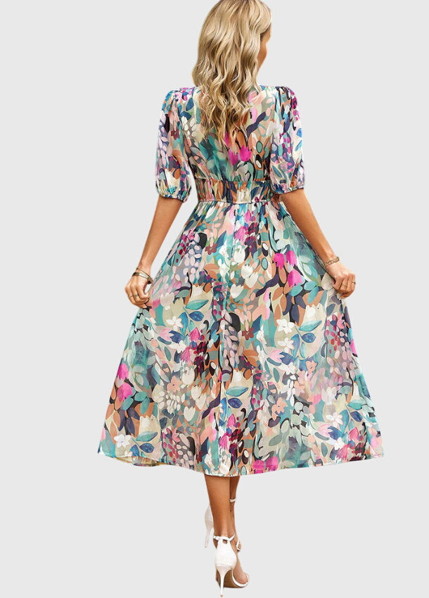 Floral Midi Dress with Smocked Waist for Effortless Style 1