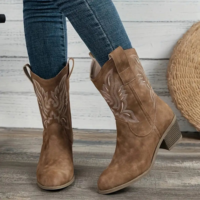 Heeled Women’s Cowgirl Boots with Sturdy Block Heel for Casual and Classic Style 0