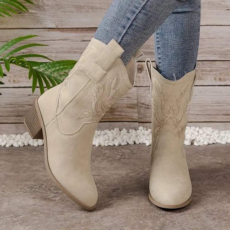 Heeled Women’s Cowgirl Boots with Sturdy Block Heel for Casual and Classic Style 1
