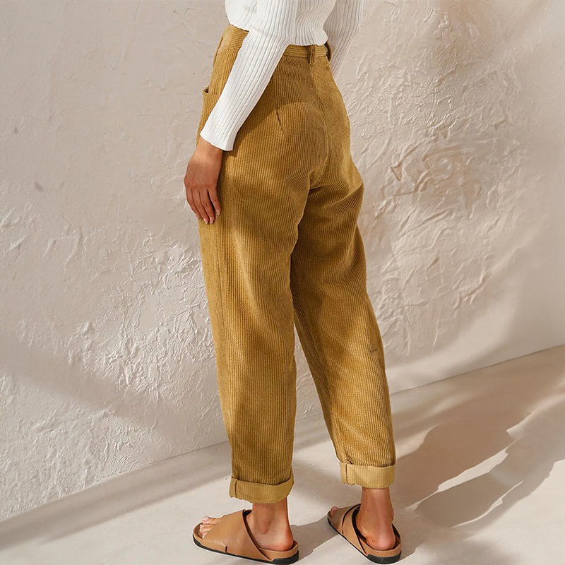 High Waist Corduroy Trousers for Women - Relaxed Tapered Leg Pants 1