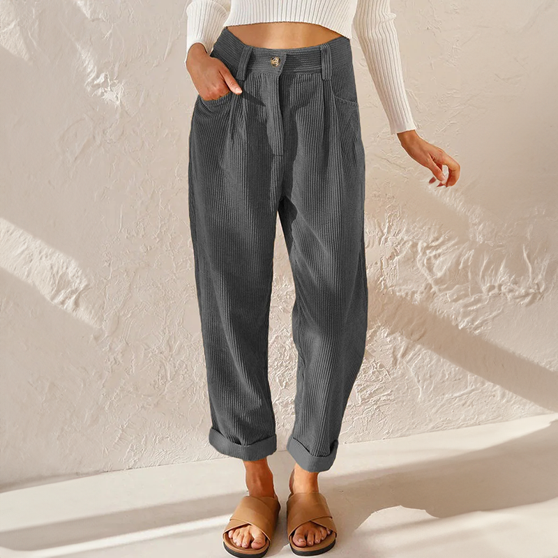 High Waist Corduroy Trousers for Women - Relaxed Tapered Leg Pants 3