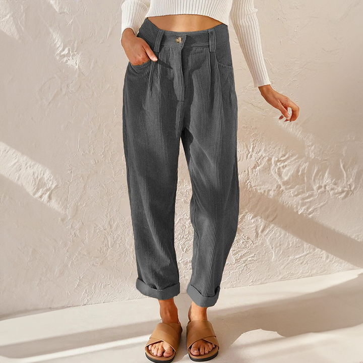 High Waist Corduroy Trousers for Women - Relaxed Tapered Leg Pants 3